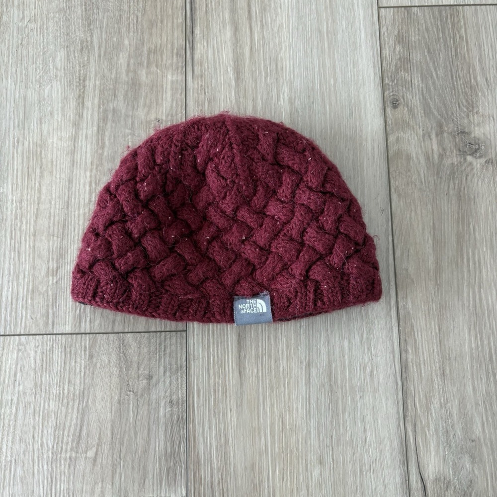 North Face One Size Red Wool Blend Knit Beanie‎